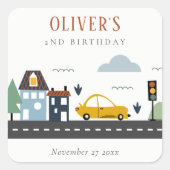 かわいいキッズアーバン車の道路任意の年齢誕生日 スクエアシール (正面)