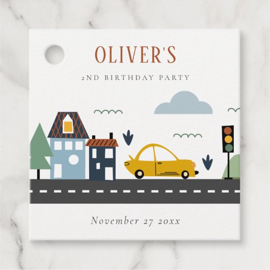 かわいいキッズアーバン車の道路任意の年齢誕生日 フェイバータグ (正面)