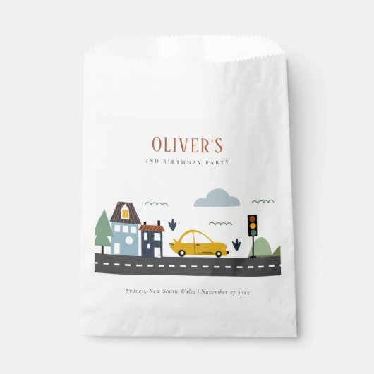 かわいいキッズアーバン車の道路任意の年齢誕生日 フェイバーバッグ (正面)