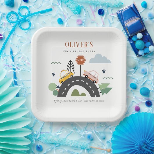 かわいいキッズアーバン車の道路任意の年齢誕生日 ペーパープレート (パーティー)