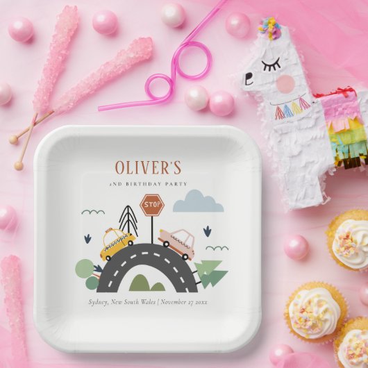 かわいいキッズアーバン車の道路任意の年齢誕生日 ペーパープレート (パーティー)