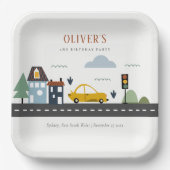 かわいいキッズアーバン車の道路任意の年齢誕生日 ペーパープレート (正面)