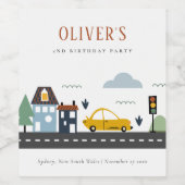 かわいいキッズアーバン車の道路任意の年齢誕生日 ワインラベル (シングルラベル)