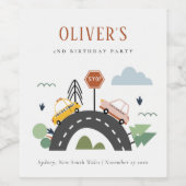 かわいいキッズアーバン車の道路任意の年齢誕生日 ワインラベル (シングルラベル)