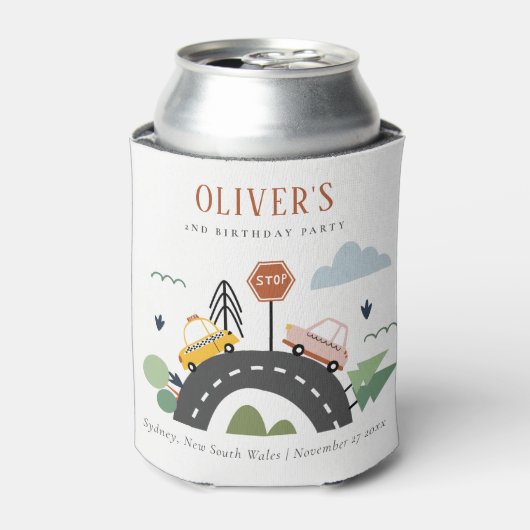 かわいいキッズアーバン車の道路任意の年齢誕生日 缶クーラー (缶正面)