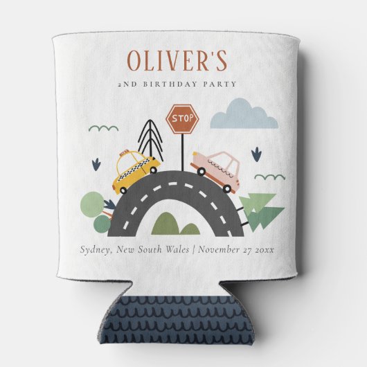 かわいいキッズアーバン車の道路任意の年齢誕生日 缶クーラー (裏面)