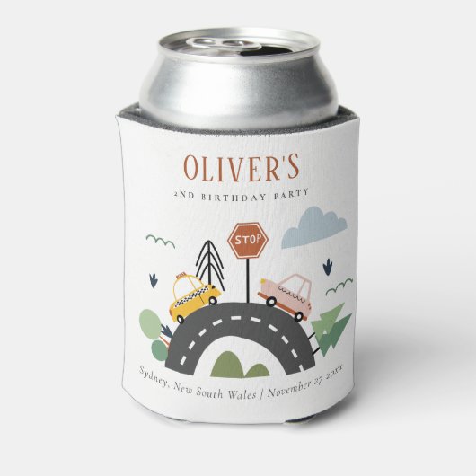かわいいキッズアーバン車の道路任意の年齢誕生日 缶クーラー (缶裏面)