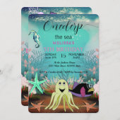 かわいいキッズウォーターカラーオンダーザシー誕生日I 招待状 (正面/裏面)