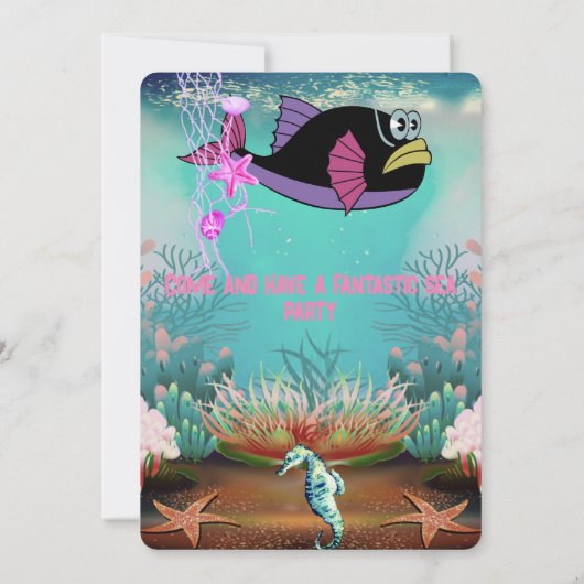 かわいいキッズウォーターカラーオンダーザシー誕生日I 招待状 (裏面)