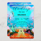 かわいいキッズウォーターカラーザシー誕生日 招待状 (正面/裏面)