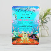 かわいいキッズウォーターカラーザシー誕生日 招待状 (スタンド正面)