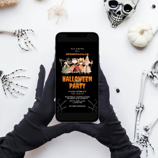 かわいいキッズウォーターカラーハローウィンパーティ 招待状