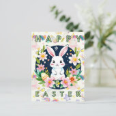 かわいいキッズウォーターカラーフローラバニーエッグハッピーイースター シーズンポストカード (スタンド正面)