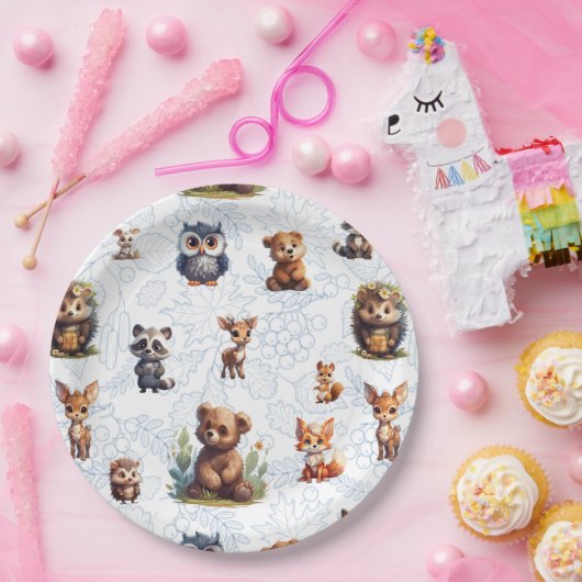 かわいいキッズウッドランド動物のパターン ペーパープレート (パーティー)