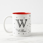 かわいいキッズカスタムモノグラム+ネームスターズハート ツートーンマグカップ (左)