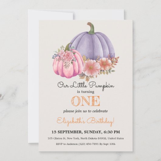 かわいいキッズカボチャをテーマにした誕生日のためのお祝い 招待状 (正面)