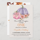 かわいいキッズカボチャをテーマにした誕生日のためのお祝い 招待状 (正面/裏面)