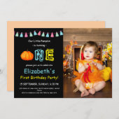 かわいいキッズカラフルフォトカボチャ誕生日 招待状 (正面/裏面)