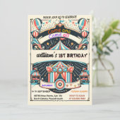 かわいいキッズカーニバルサーカスショー1st誕生日 招待状 (スタンド正面)