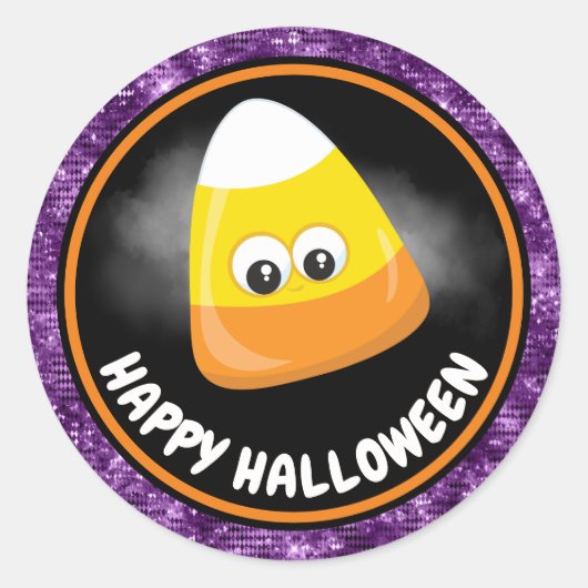 かわいいキッズキャンディーコーン&パープルグリッターハロウィーン ラウンドシール (正面)