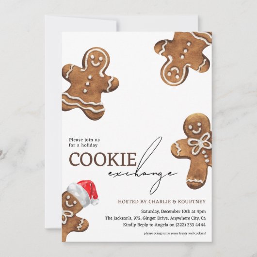 かわいいキッズクッキー交換ホリデークリスマス 招待状 (正面)
