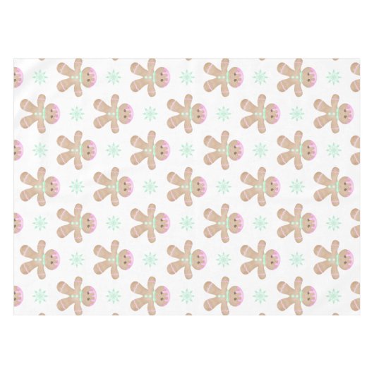 かわいいキッズクリスマスジンジャーブレッドのクッキーパターン テーブルクロス (正面(横))