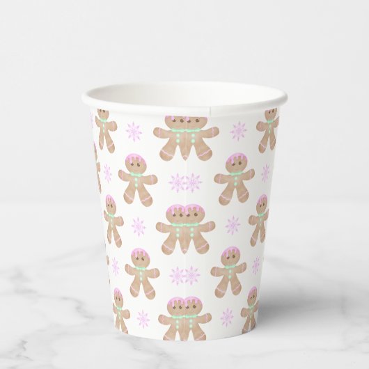 かわいいキッズクリスマスジンジャーブレッドのクッキーパターン 紙コップ (右)