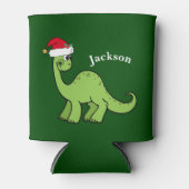 かわいいキッズクリスマス恐竜の緑パーソナライズされた 缶クーラー (正面)