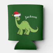 かわいいキッズクリスマス恐竜の緑パーソナライズされた 缶クーラー (裏面)