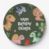 かわいいキッズグリーンディーノバースデーパーティー ペーパープレート (正面)