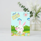 かわいいキッズグリーン自然バニーエッグハッピーイースター シーズンカード (スタンド正面)