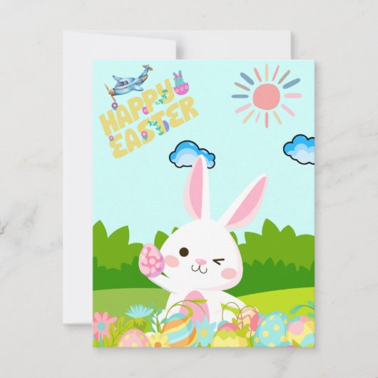かわいいキッズグリーン自然バニーエッグハッピーイースター シーズンカード (正面)
