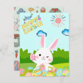 かわいいキッズグリーン自然バニーエッグハッピーイースター シーズンカード (正面/裏面)