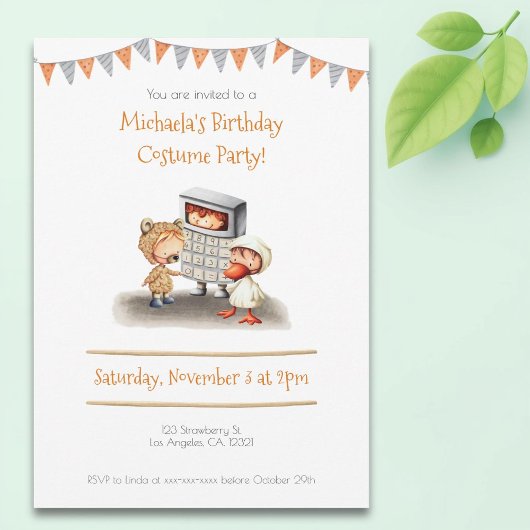 かわいいキッズコスチュームパーティー誕生日 招待状