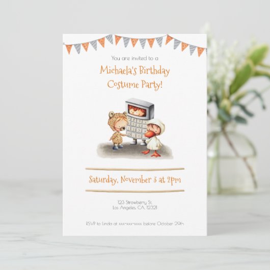 かわいいキッズコスチュームパーティー誕生日 招待状 (スタンド正面)