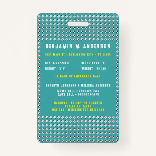 かわいいキッズサッカーカラフルのカスタムフォトチャイルド バッジ (裏面)