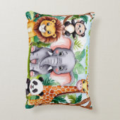 かわいいキッズサファリジャングルの動物パーソナライズされた名 アクセントクッション (裏面(縦))