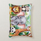 かわいいキッズサファリジャングルの動物パーソナライズされた名 アクセントクッション (正面(垂直))