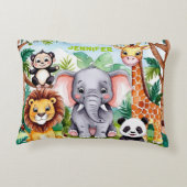 かわいいキッズサファリジャングルの動物パーソナライズされた名 アクセントクッション (裏面)