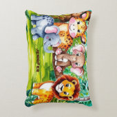 かわいいキッズサファリジャングルの動物パーソナライズされた名 アクセントクッション (正面(垂直))