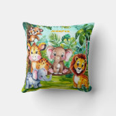 かわいいキッズサファリジャングルの動物パーソナライズされた名 クッション (裏面)