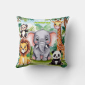 かわいいキッズサファリジャングルの動物パーソナライズされた名 クッション (裏面)