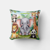 かわいいキッズサファリジャングルの動物パーソナライズされた名 クッション (正面)