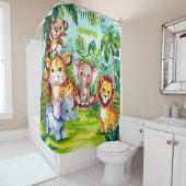 かわいいキッズサファリジャングルの動物パーソナライズされた名 シャワーカーテン (インサイチュ)