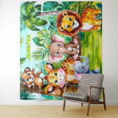 かわいいキッズサファリジャングルの動物パーソナライズされた名 タペストリー (インサイチュ)