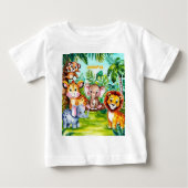 かわいいキッズサファリジャングルの動物パーソナライズされた名 ベビーTシャツ (正面)