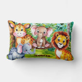 かわいいキッズサファリジャングルの動物パーソナライズされた名 ランバークッション (正面)