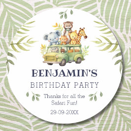 かわいいキッズサファリジャングル誕生日ありがとう ラウンドシール