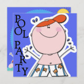 かわいいキッズサマープールパーティースイミング誕生日 招待状 (正面/裏面)