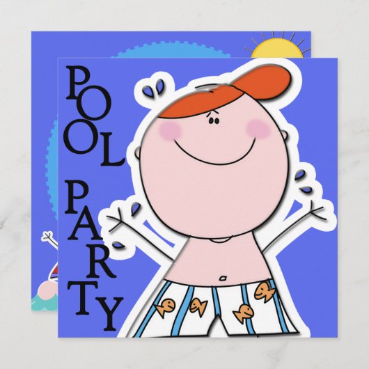 かわいいキッズサマープールパーティースイミング誕生日 招待状 (正面/裏面)